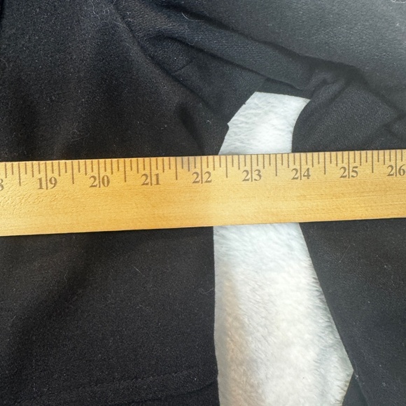 London Fog Pea Coat Womens Size XL Black Hooded Wool Blend Mid Length - Picture 6 of 8